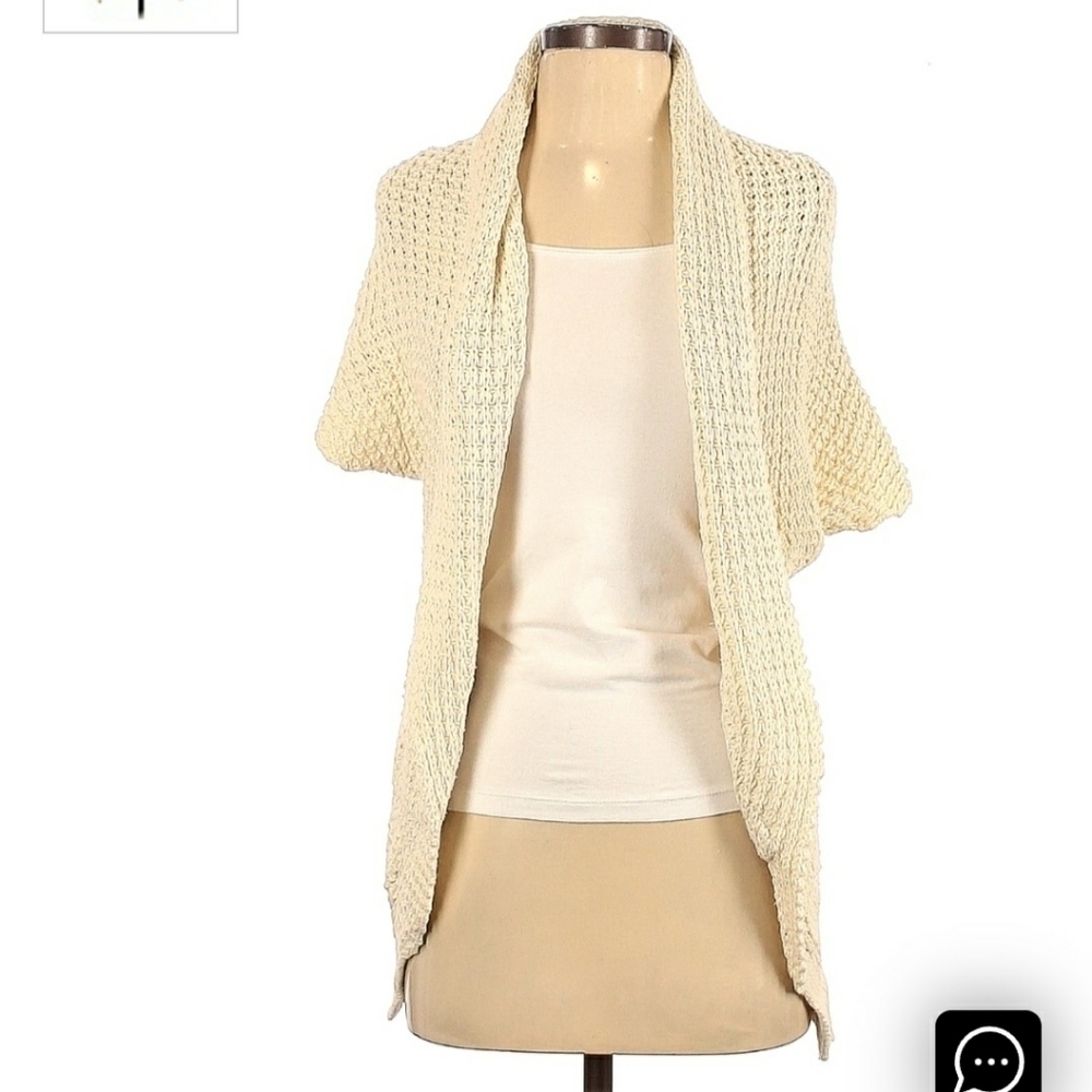GAP Chunky Knit Open Cardigan Sweater Cream Short Sleeve Women's XS Neutral EUC